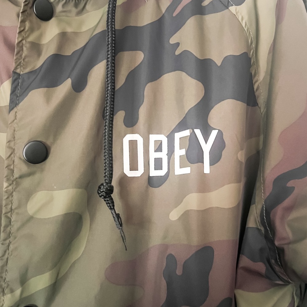 OBEY Mens Camo Hooded Snap Button Windbreaker Jacket, Size S - Picture 3 of 10